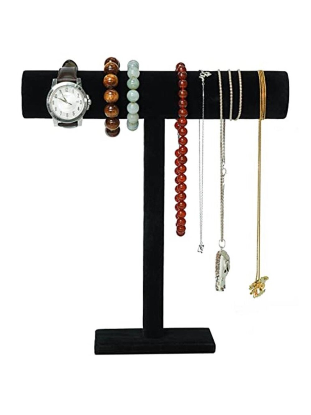 T-Bar Necklace Holder Jewelry Display Stand; Black Velvet Holder Organizer